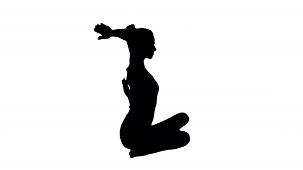 Silhouette yoga eller pilates övning utan mat Gomukasana, Ko ansikte pose. — Stockvideo