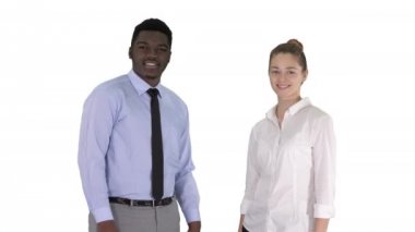 Başarılı iş adamları, beyaz arka planda poz veren iş adamları..