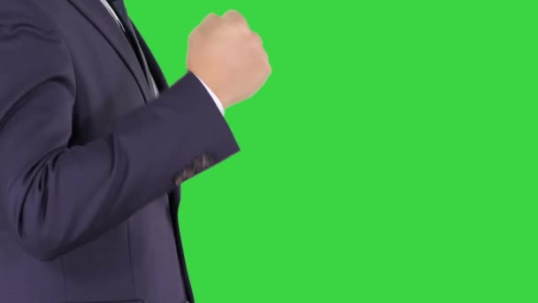 Businessmen making a decision with rock paper scissors on a Green Screen, Chroma Key. — Stock Video