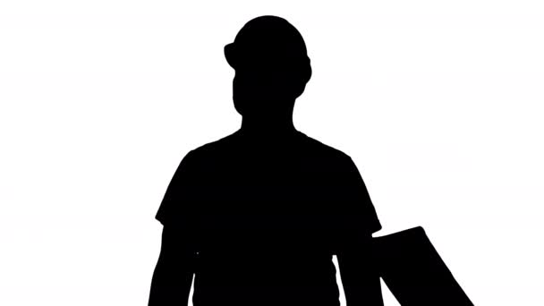 Silhouette Trabajador de la construcción que recibe el pago por el trabajo en euros. Feliz de ser pagado . — Vídeos de Stock
