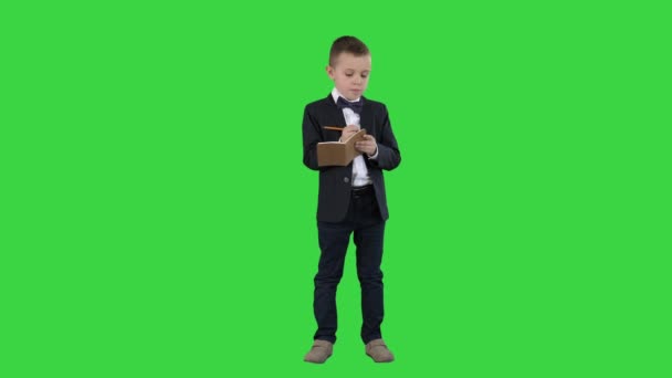 De volta à escola Menino colocando ideias em uma tela verde, Chroma Key . — Vídeo de Stock