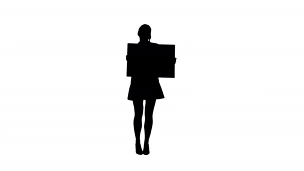 Sylwetka stylowa Kobieta tańczy i trzyma pusty plakat. — Wideo stockowe