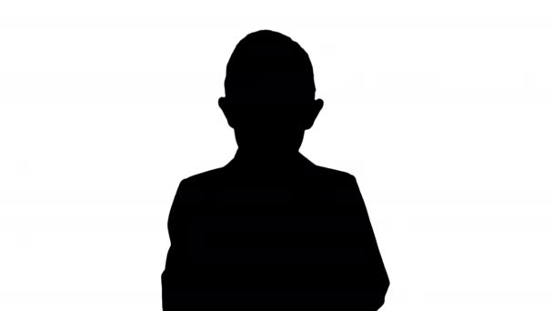 Silhouette liten pojke i en kostym räkna pengar. — Stockvideo