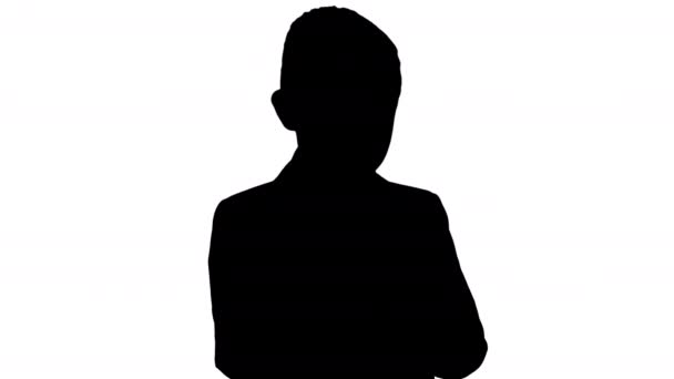 Silhouette Back to school. Little boy putting down ideas. — Stock Video