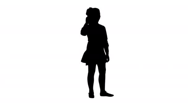 Silhouette Happy Girl med mobiltelefon. Isolerade. — Stockvideo