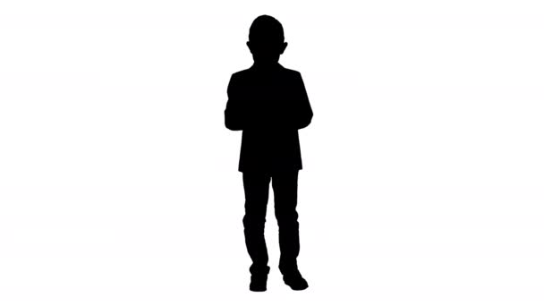 お金を数えるスーツのシルエット小さな男の子. — ストック動画