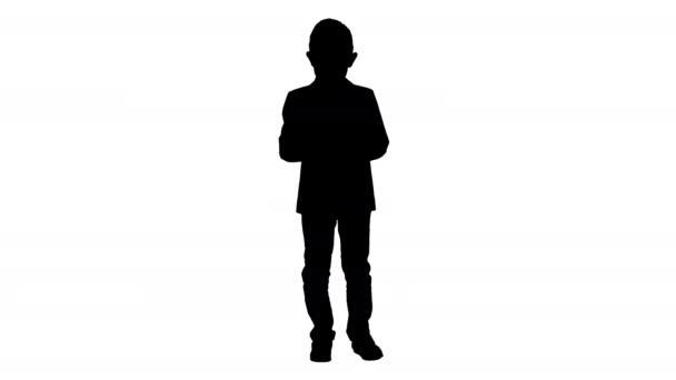 Silhouette Petit garçon en costume comptant l'argent . — Video