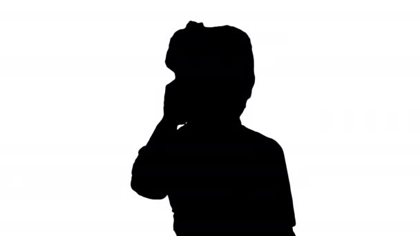 Silhouette Ragazza felice con cellulare. Isolato . — Video Stock