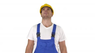 Şaşırtıcı müteahhit beyaz arka plandaki çalışmalarından dolayı mutlu..