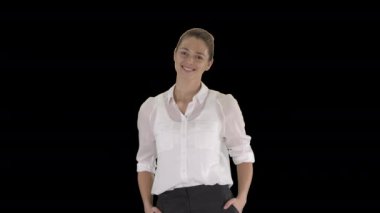 Harika görünüyorsun. İyimser iş kadını gülümsüyor, Alpha Channel.