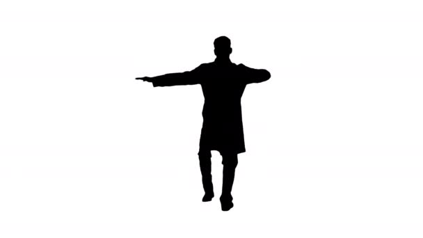 Silhouette Guapo doctor hombre vistiendo uniforme médico bailando . — Vídeos de Stock