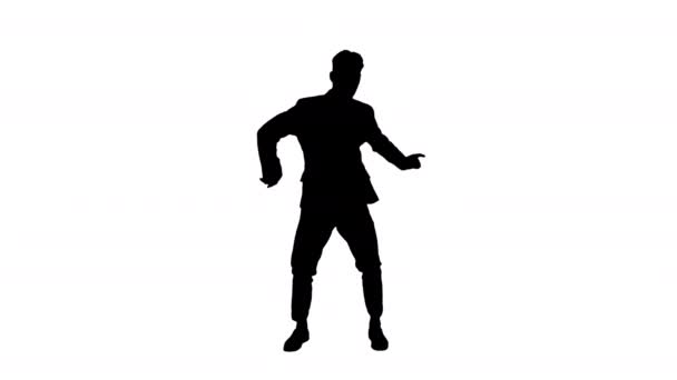 Silhouette Happy Successful Businessman Dancing In a Crazy Way. — Stock Video