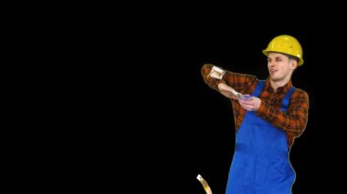 Havada para atma sarı sert şapka costruction işçi, Alpha Channel