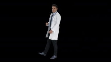 Mutlu doktor ona yakın bir şey gösteriyor ve gülümsüyor, Alpha Channel.
