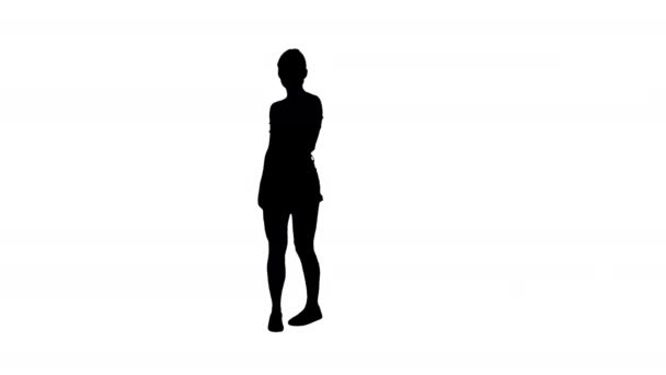 Silhueta adorável hispânico fêmea modelo no denim shorts dança . — Vídeo de Stock
