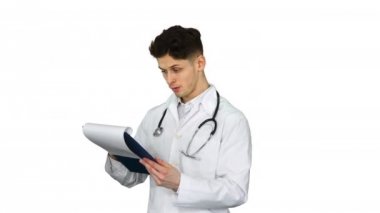 Doktorlar mutlu dans kazanmak Mükemmel sonuç, beyaz arka plan üzerinde zafer.