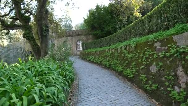 Sintra, Portugalsko - 26. prosince 2017: Procházky po Amazing Quinta Da Regaleira Garden, Portugalsko. — Stock video