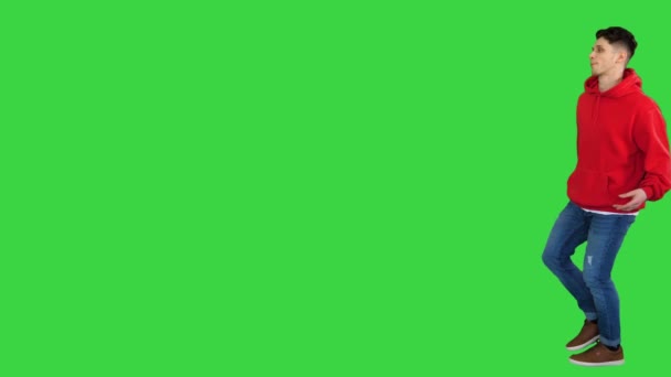 ( 영어 ) Serious Cool Young Man Walking and Dancing Hip Hop on a Green Screen, Chroma Key. — 비디오