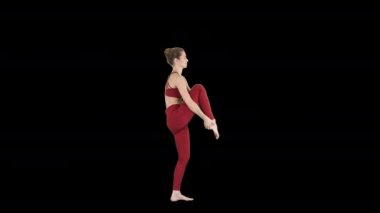 Yoga yapan genç yogi kadın, Utthita Hasta Padangushthasana pozu, Trivikramasana, ayakta bölünmeler, Alpha Channel