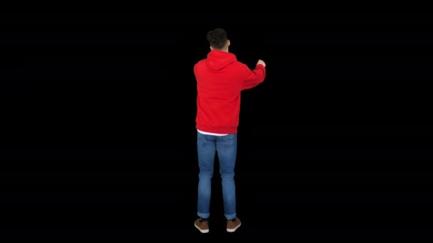 Casual man dansen in een rode Hoody, alfakanaal — Stockvideo