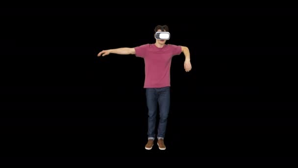 Casual gamer dancing locking hip-hop in VR headset playing dancing game, Alpha Channel — Stock Video