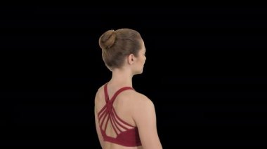 Genç kız çok huzurlu ve sakin görünüyordu yoga yaparken bir duraklama yapıyor, Ayrıca o mutluluk ve gülümseme, alfa kanalı hissediyor