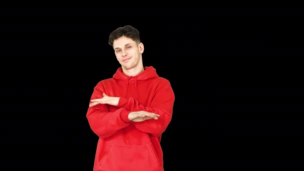 赤いパーカーダンスでカジュアルな男, アルファチャンネル — ストック動画