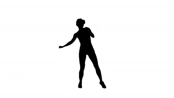 Silhouette Happy sorridente ragazza utilizzando VR occhiali auricolari gioco di danza. Prima volta. . — Video Stock