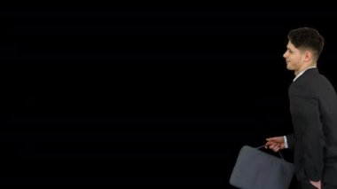 Zaman yönetimi başarısızlık Mutlu dans işadamı geç bir toplantı acele iş konsepti, Alpha Channel çalışan başlar