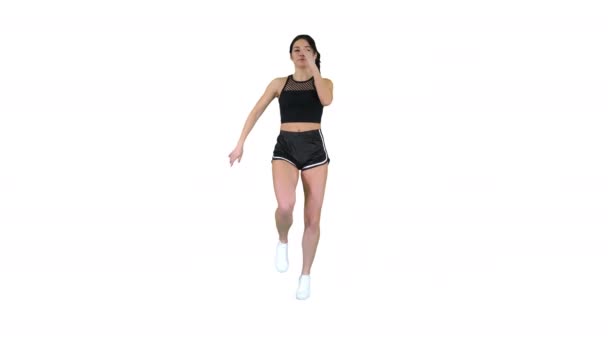 Caliente b-girl bailando sobre fondo blanco . — Vídeo de stock