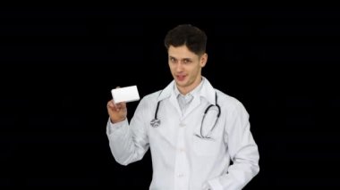 Tıp doktoru onları teşvik hapları bir kutu tutan ve dans, Alpha Channel