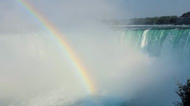 Şelalenin üzerinde sis ve gökkuşağı.
