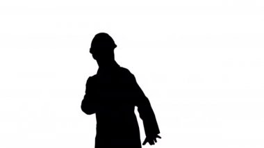 Beyaz cüppe ve güvenlik kask dans Siluet Komik scientinst.