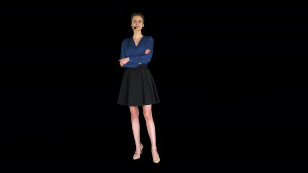 Call center vrouw met headset poseren voor camera, Alpha Channel — Stockvideo