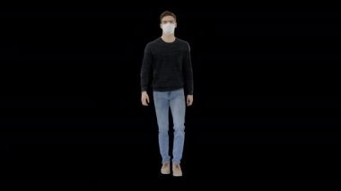 Antiviral maskeli öğrenci yürüyor, Alfa Kanalı.