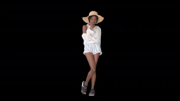 Afro girl dancing in summer outfit dancing, Alpha Channel — Stock Video
