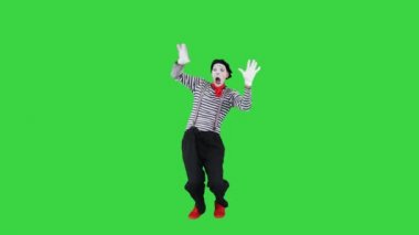 Pandomim yapmak ve tasvir etmek Gökyüzünden yeşil ekrana düşüyormuş gibi, Chroma Key.