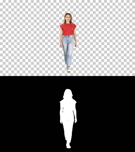 Casual woman walking and leing, Alpha Channel — Stockfoto