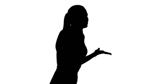 Silhouette Femme d'affaires stressée avec téléphone portable passer un appel. — Photo