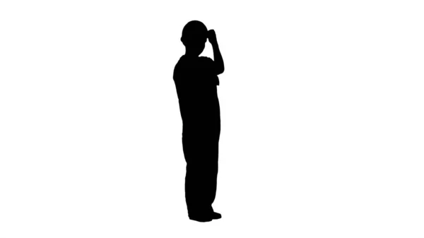 Silhouette Confident construction worker greet. Say hello. — Stock Photo, Image