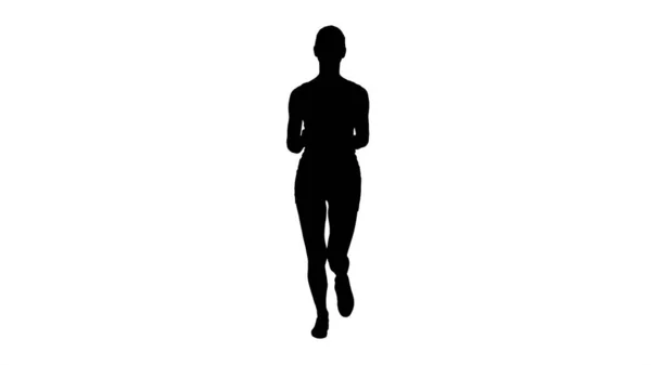 Silhouette Blonde young woman running. — Stock Photo, Image