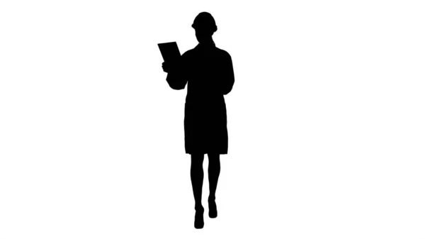 Silhouette Young Female Scientist Making Video Call With Tablet. — Stock Photo, Image