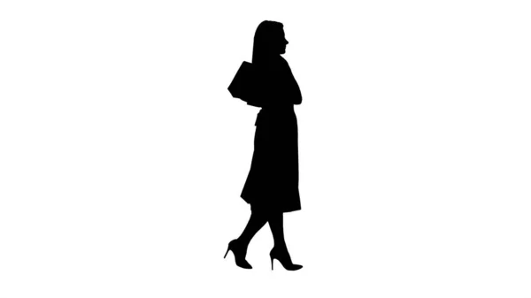 Silhouette Young woman with shopping bags looking at window display — Stock Photo, Image