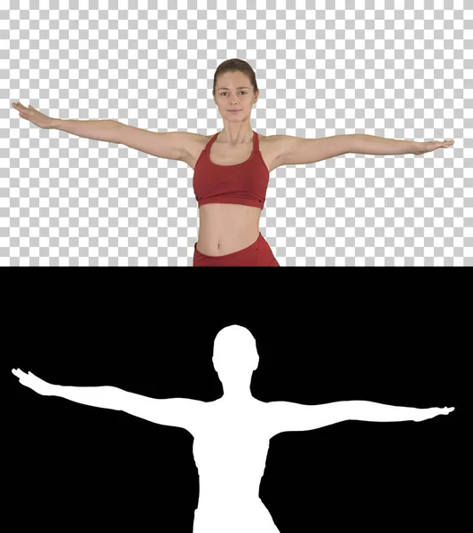 Modelo de fitness se preparando para fazer Utthita parsvakonasana pose, Alpha Channel — Fotografia de Stock