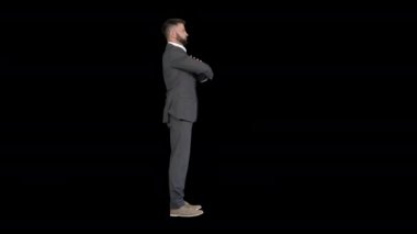 Sakallı, bıyıklı, takım elbiseli, kendine güvenen iş adamı elleri katlı, Alpha Channel