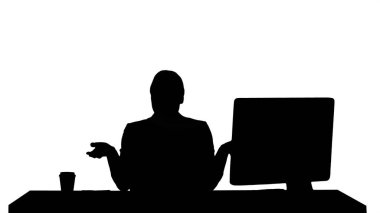 Silhouette kendine güvenen iş kadını vlogger kameraya konuşan canlı iş bloğu konsepti, arkadaş canlısı bayan koç reklamcılığı online video blogu kaydı hakkında konuşan