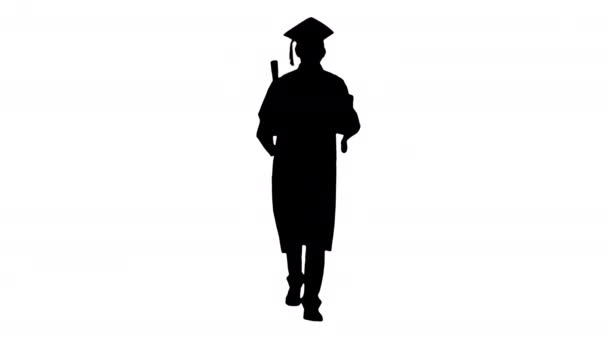 Silhueta Estudante de graduação feliz caminhando para a cerimônia de formatura. — Vídeo de Stock