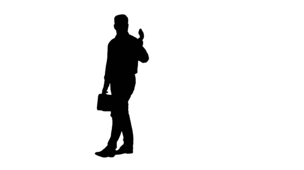 Silhouette Painter man walking and pointing with brush on what he wants to paint. — Stock Photo, Image