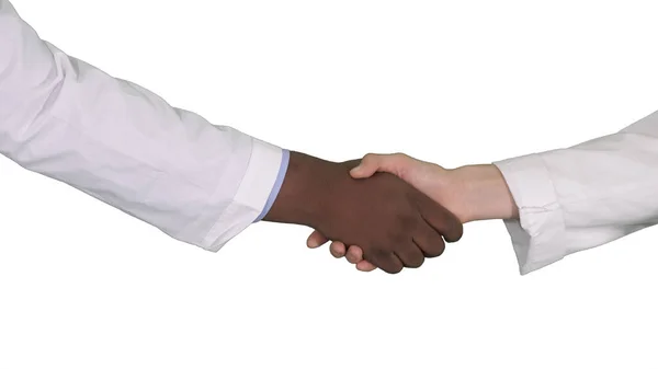 Medizinischer Handschlag auf weißem Hintergrund. — Stockfoto