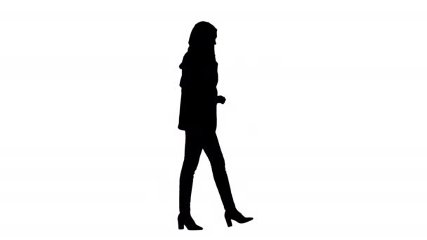 Silhouette Attraente donna musulmana moderna che cammina e parla sul cellulare. — Video Stock